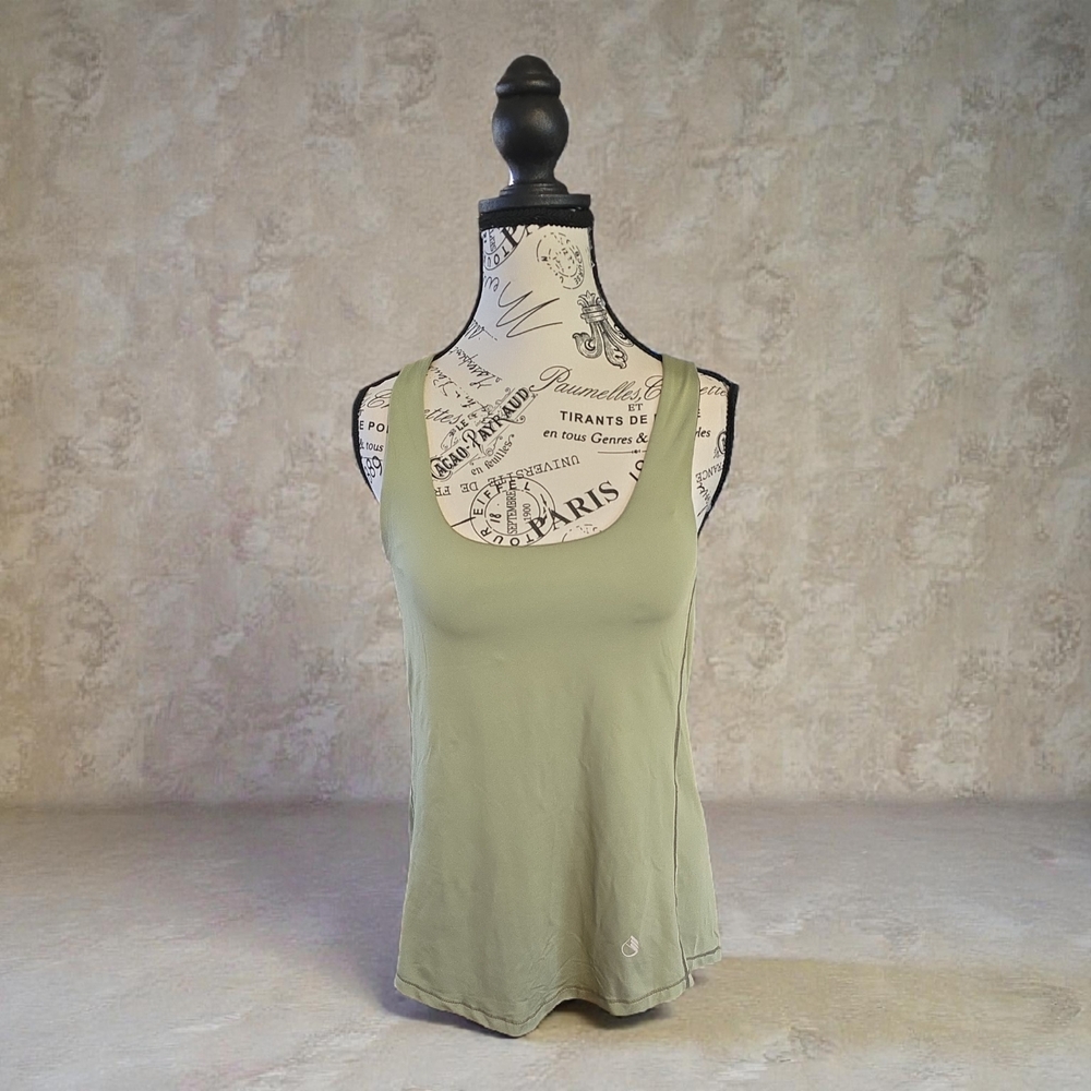 Elegant Sage Green Women's Tank Top With Built In Black Sports Bra‎